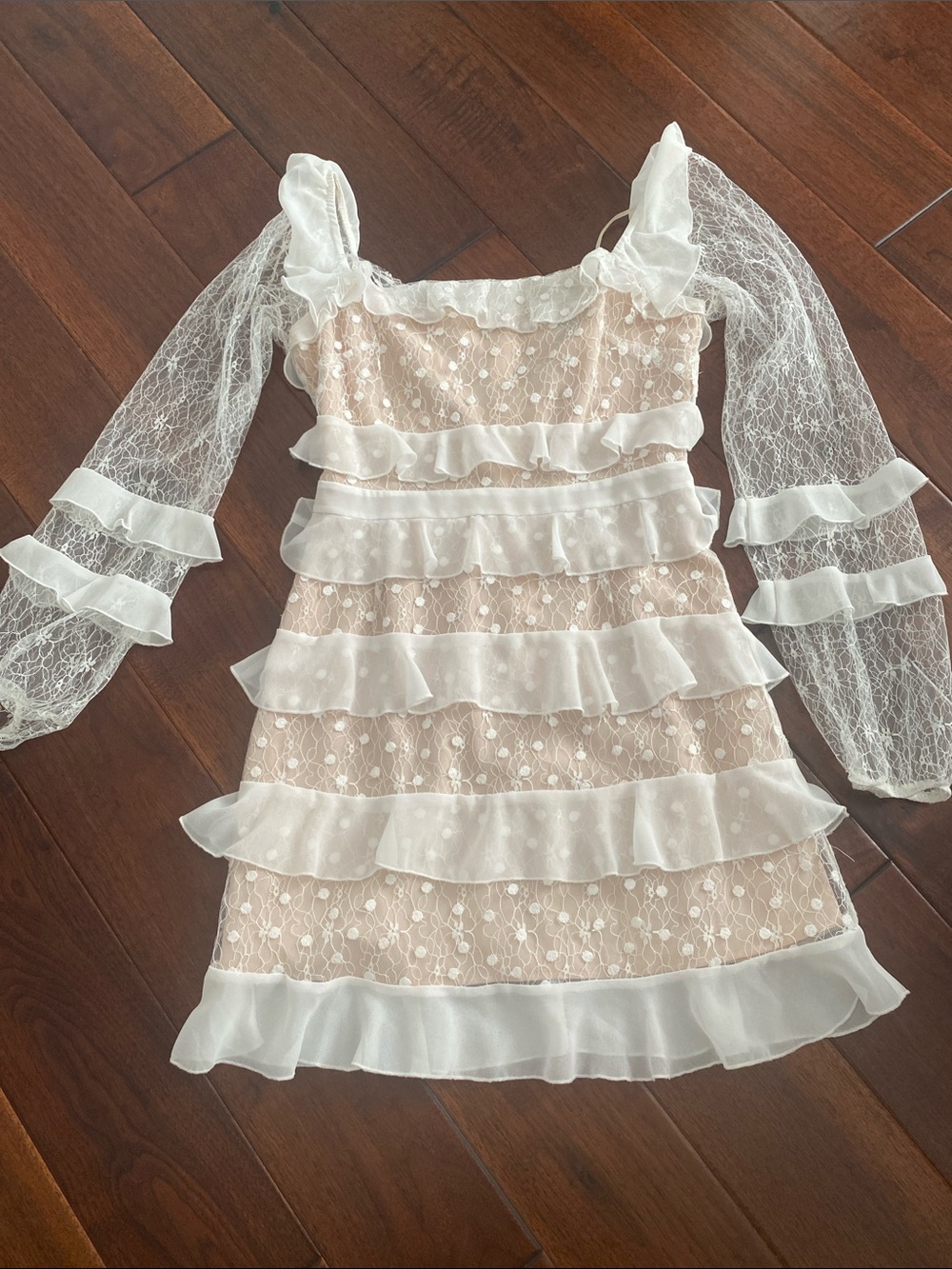 Forever 21 Pink and White Lace Ruffle Mini Dress